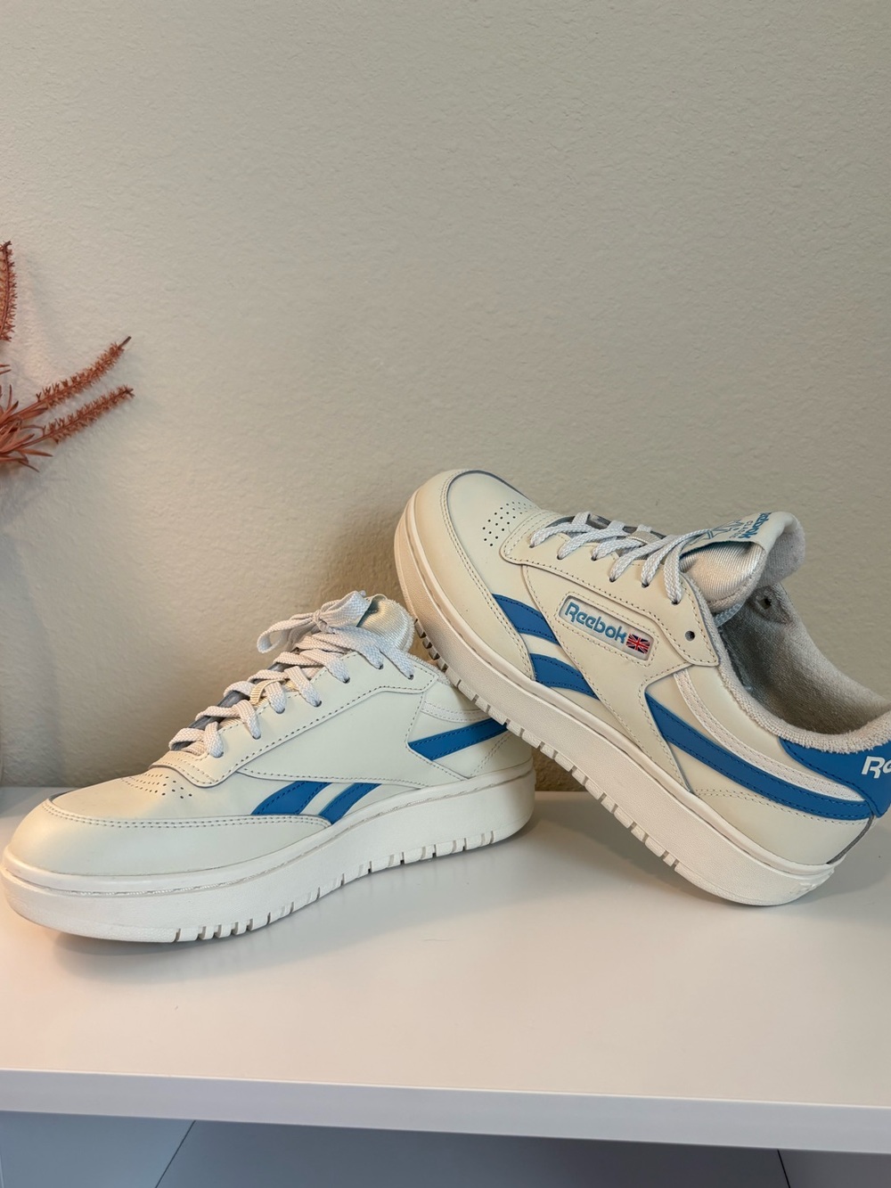 Reebok Women's Club C Double Revenge sneakers in chalk and essential blue.